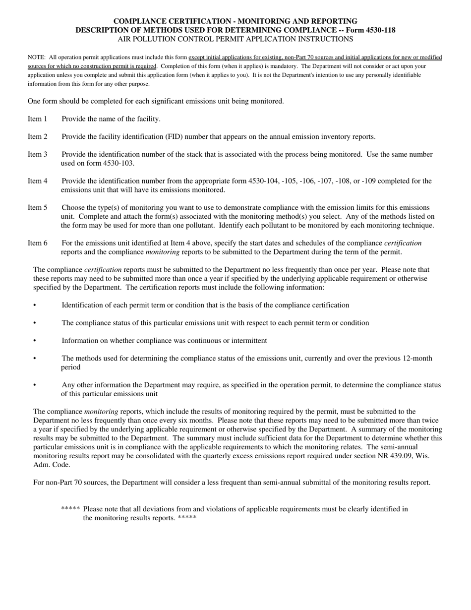 Form 4530-118 Compliance Certification - Monitoring and Reporting Methods - Wisconsin, Page 2