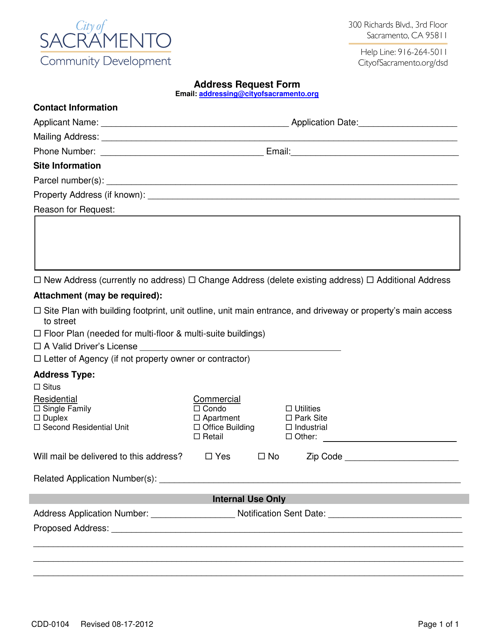 Form CDD-0104  Printable Pdf