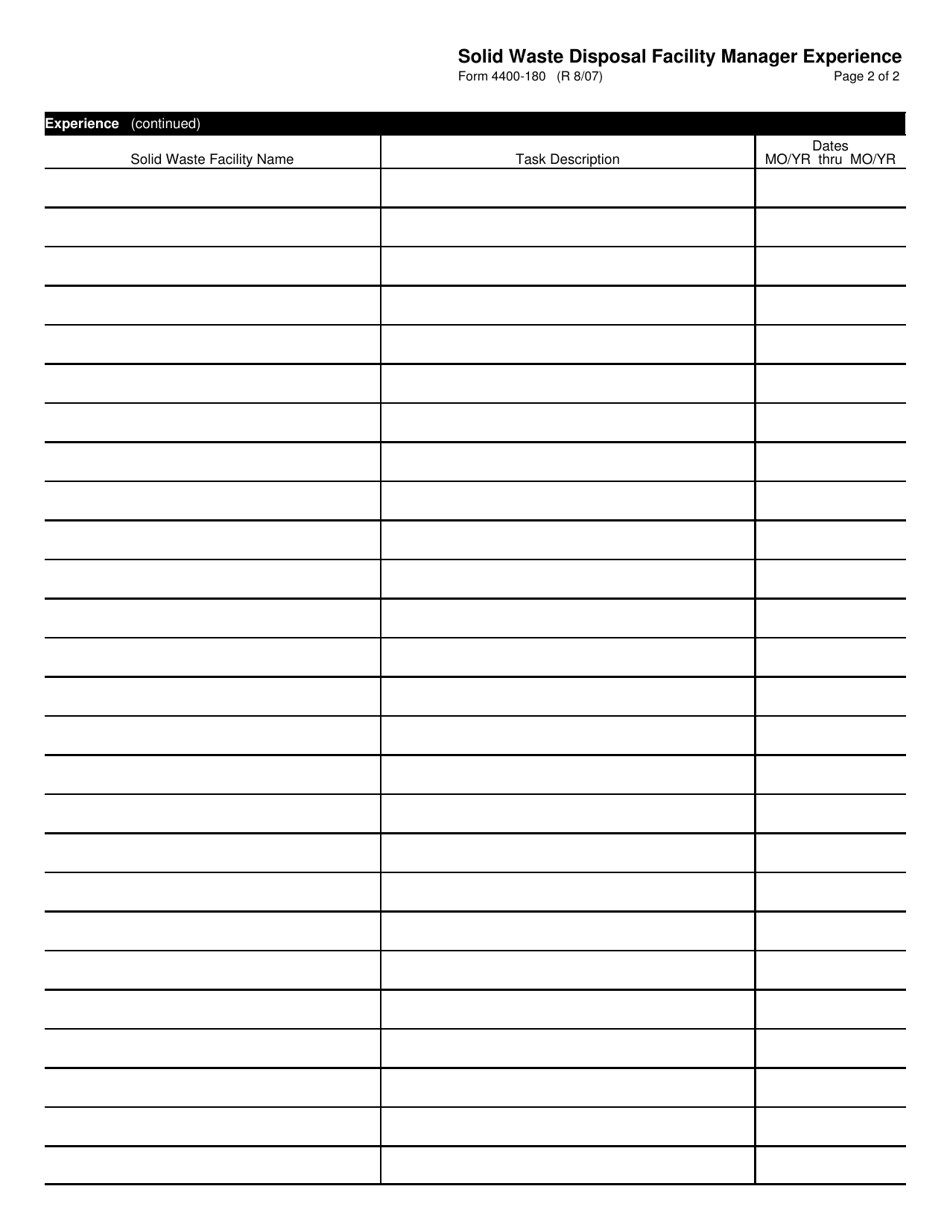 Form 4400-180 Solid Waste Disposal Facility Manager Experience - Wisconsin, Page 2