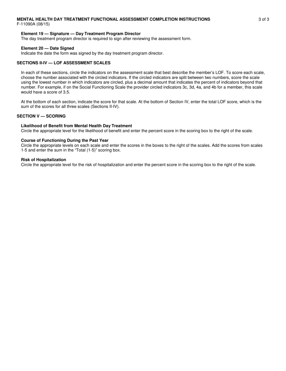 Instructions for Form F-11090 Mental Health Day Treatment Functional Assessment - Wisconsin, Page 3