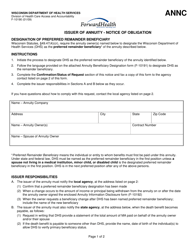 Form F-10190 Medicaid Issuer of Annuity - Notice of Obligation - Wisconsin