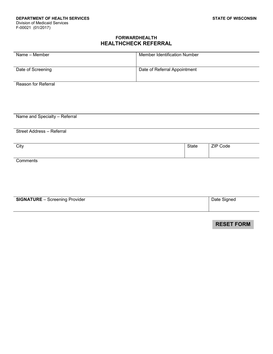 Form F-00021 Healthcheck Referral - Wisconsin, Page 1