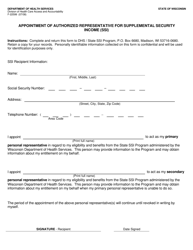 Document preview: Form F-22599 Appointment of Authorized Representative for Supplemental Security Income (Ssi) - Wisconsin