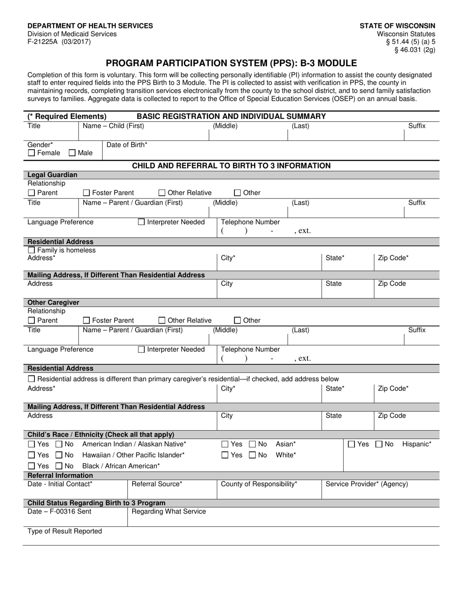 Form F-21225 Program Participation System (Pps): B-3 Module - Wisconsin, Page 1