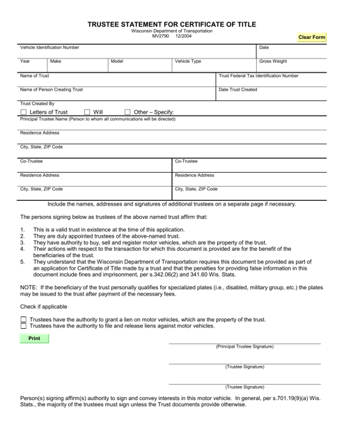 Form MV2790  Printable Pdf