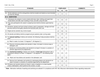 Form F-62611 Family Adult Day Care Certification Standards Checklist - Wisconsin, Page 9