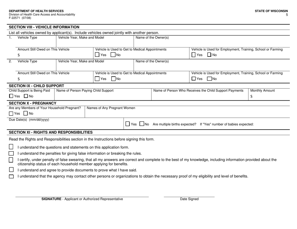 Form F-22571 Caretaker Supplement Application - Wisconsin, Page 5