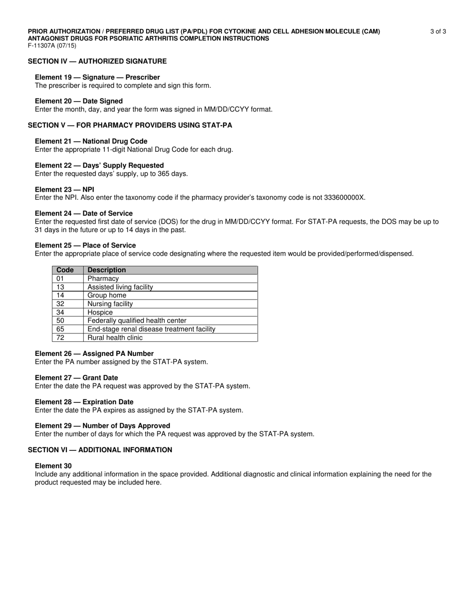 Instructions for Form F-11307 Rior Authorization / Preferred Drug List (Pa / Pdl) for Cytokine and Cell Adhesion Molecule (Cam) Antagonist Drugs for Psoriatic Arthritis - Wisconsin, Page 3