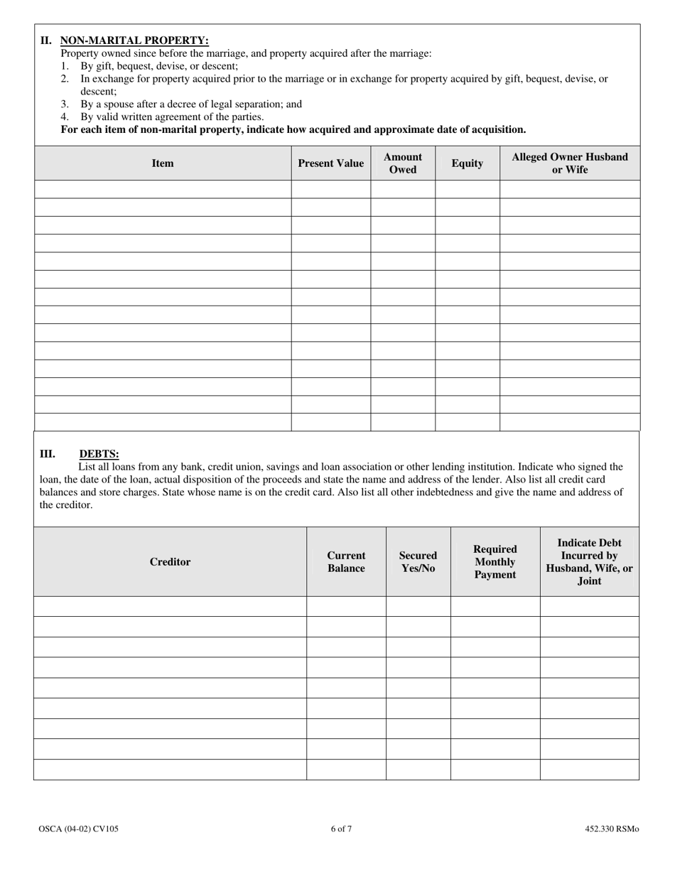 Form CV105 - Fill Out, Sign Online and Download Fillable PDF, Missouri ...