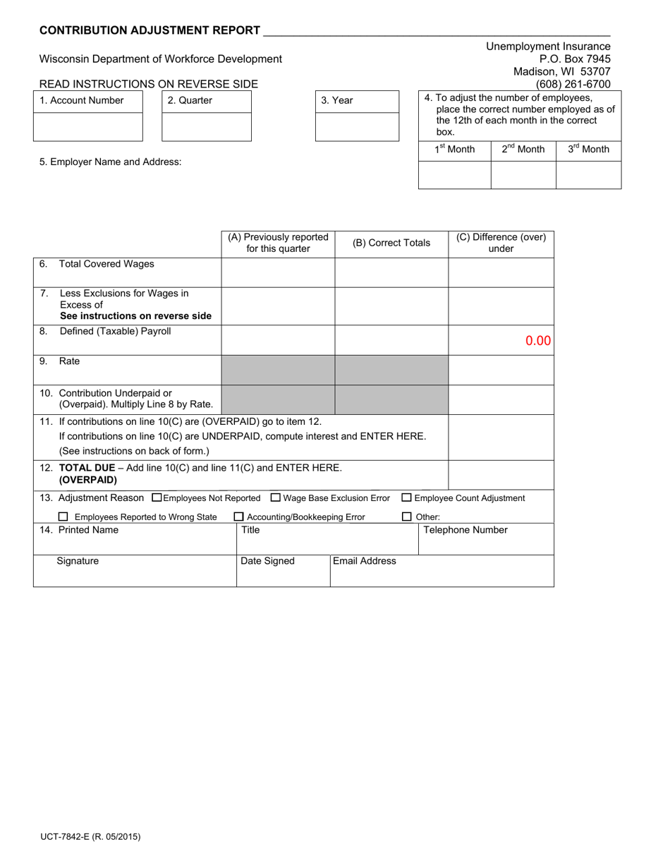 Form UCT-7842-E Contribution Adjustment Report - Wisconsin, Page 1