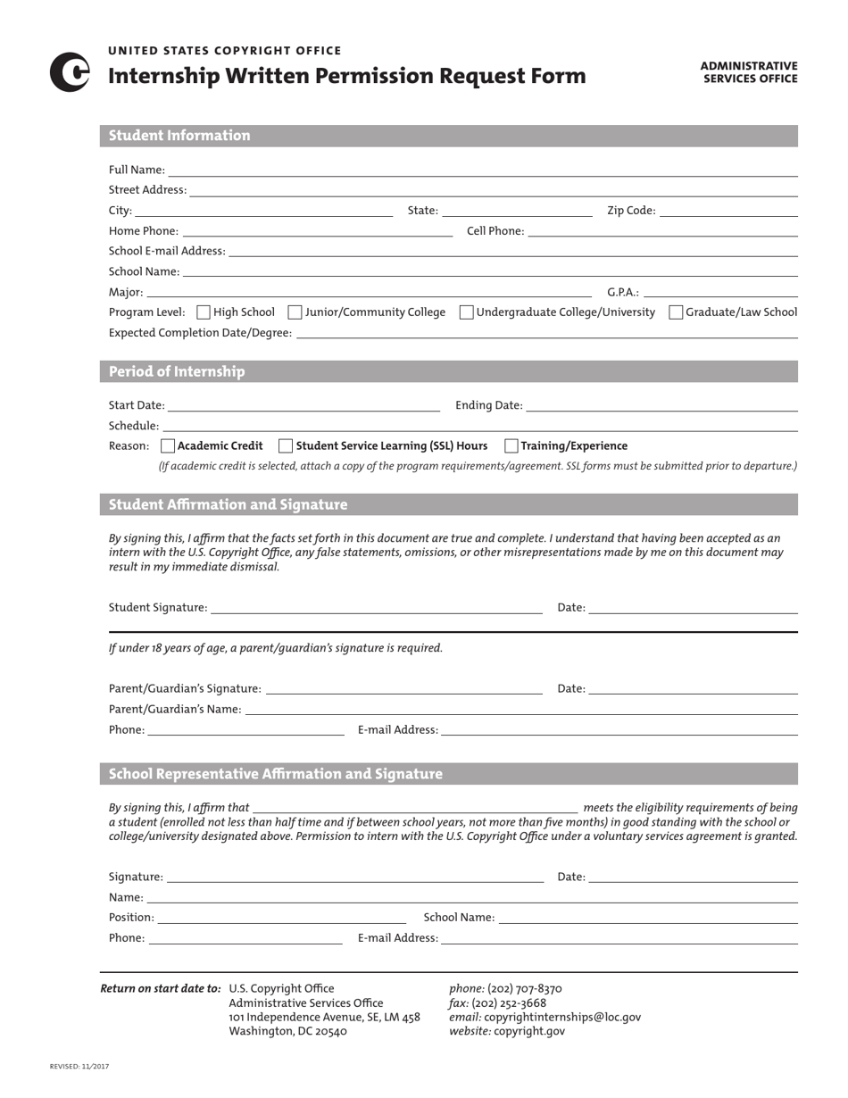 Internship Written Permission Request Form, Page 1