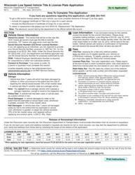 Form MV14 Wisconsin Low Speed Vehicle Title &amp; License Plate Application - Wisconsin