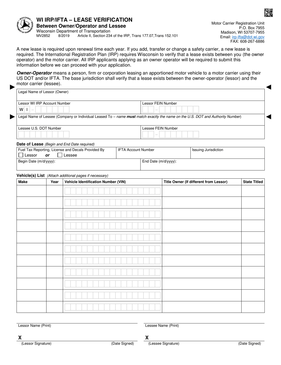 Form MV2852 Fill Out, Sign Online and Download Fillable PDF