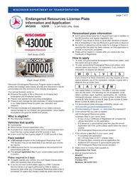 Form MV2858 Endangered Resources License Plate Application - Wisconsin