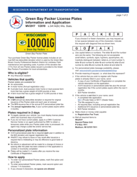 Form MV2917 Green Bay Packer License Plates Application - Wisconsin