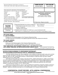 Form CV-413 Temporary Restraining Order and Notice of Injunction Hearing (Child Abuse) - Wisconsin (English/Spanish), Page 2