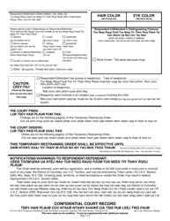 Form CV-413 Temporary Restraining Order and Notice of Injunction Hearing (Child Abuse) - Wisconsin (English/Hmong), Page 2