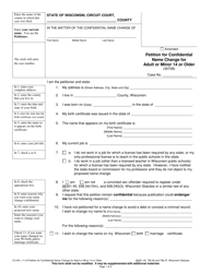 Form CV-451 Petition for Confidential Name Change for Adult or Minor 14 or Older - Wisconsin