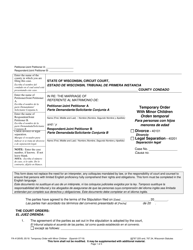 Form FA-4126VB Temporary Order With Minor Children - Wisconsin (English/Spanish)