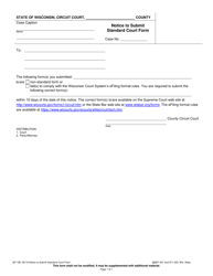 Document preview: Form GF-166 Notice to Submit Standard Court Form - Wisconsin