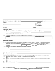 Document preview: Form GF-190 Order to Produce or Transport - Wisconsin