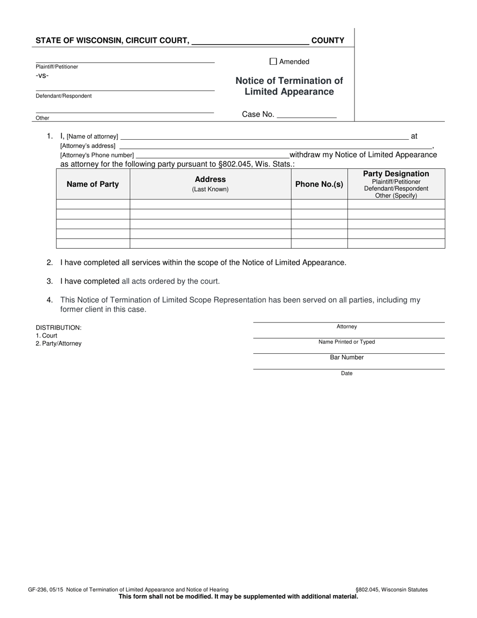 Form GF-236 - Fill Out, Sign Online and Download Printable PDF ...