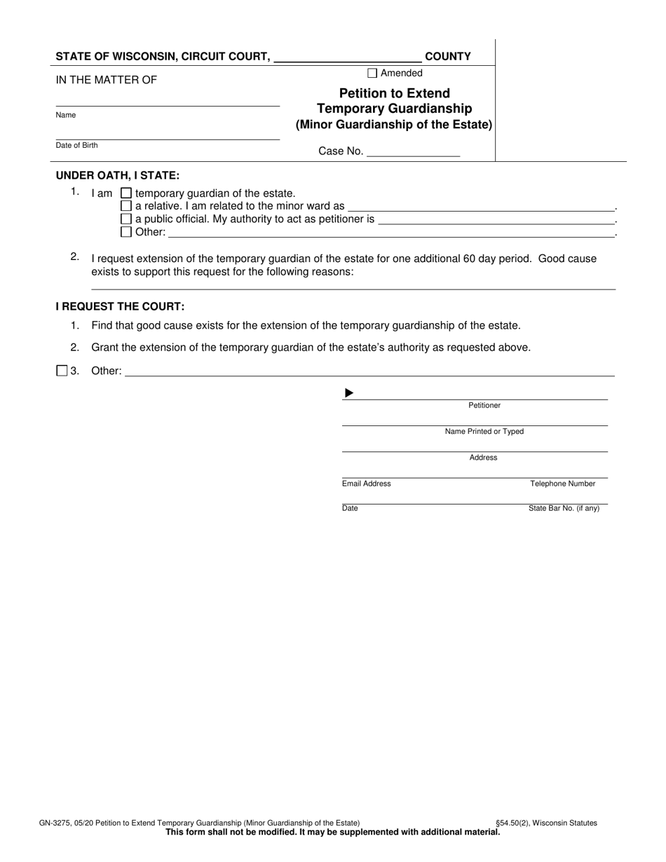 Form GN-3275 - Fill Out, Sign Online and Download Printable PDF ...