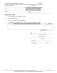 Document preview: Form GN-3760 List of Ward's Remaining Assets at Guardianship Termination (Minor and Adult Guardianship) - Wisconsin