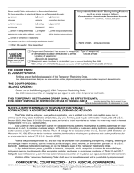 Form JC-1691 Temporary Restraining Order and Notice of Injunction Hearing (Child Abuse) - Wisconsin (English/Spanish), Page 2