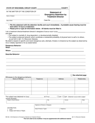Document preview: Form ME-902 Statement of Emergency Detention by Treatment Director - Wisconsin