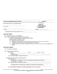 Form ME-910 Order for Final Hearing or Dismissal - Wisconsin