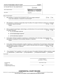 Document preview: Form ME-943 Statement for Involuntary Medication or Treatment - Wisconsin