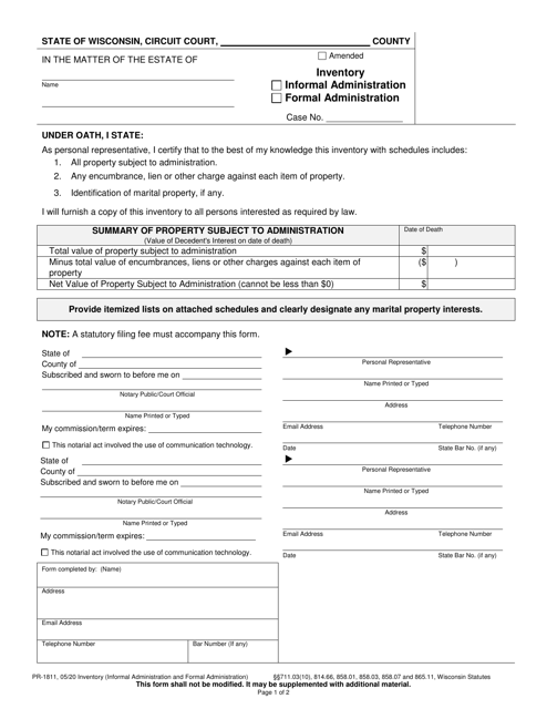 Form PR-1811 Inventory (Informal and Formal Administration) - Wisconsin