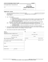 Document preview: Form PR-1845 Proof of Will (Formal Administration) - Wisconsin
