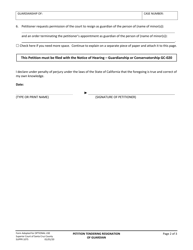 Form SUPPR1075 Petition Tendering Resignation of Guardian - Santa Cruz County, California, Page 2