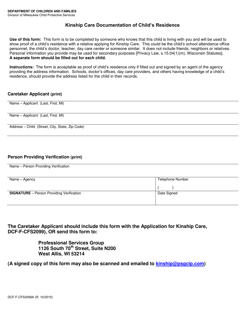 Form Dcf F Cfs2099a Fill Out Sign Online And Download Printable Pdf Wisconsin Templateroller 7635