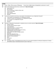 Form DCF-F-2574 National Youth in Transition Database (Nytd) Survey for Wisconsin Youth Age 17 - Wisconsin, Page 5