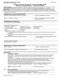 Document preview: Formulario DCF-F-2630-S Recibo De Extraccion De Registros - Centros De Cuidado Infantil - Wisconsin (Spanish)