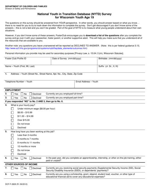 Form DCF-F-2829  Printable Pdf