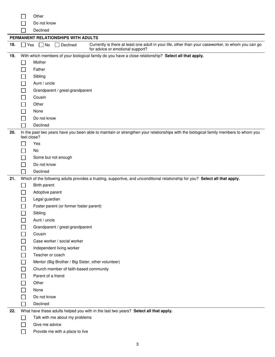 Form DCF-F-2829 National Youth in Transition Database (Nytd) Survey for Wisconsin Youth Age 19 - Wisconsin, Page 3
