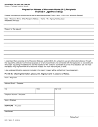 Document preview: Form DCF-F-380-E Request for Address of Wisconsin Works (W-2) Recipients Involved in Legal Proceedings - Wisconsin