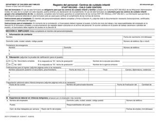 Document preview: Formulario DCF-F-CFS0053 Registro Del Personal - Centros De Cuidado Infantil - Wisconsin (Spanish)