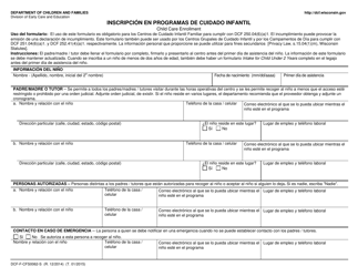 Formulario DCF-F-CFS0062-S Inscripcion En Programas De Cuidado Infantil - Wisconsin (Spanish)