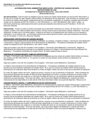 Document preview: Formulario DCF-F-CFS0059-S Autorizacion Para Administrar Medicacion - Centros De Cuidado Infantil - Wisconsin (Spanish)