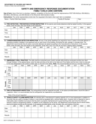 Document preview: Form DCF-F-CFS0460 Safety and Emergency Response Documentation - Family Child Care Centers - Wisconsin