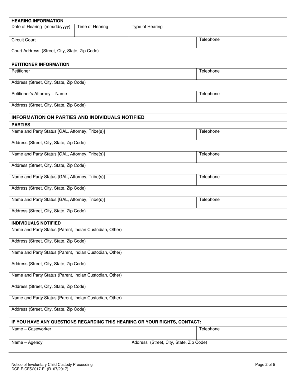 Form DCF-F-CFS2017-E Notice of Involuntary Child Custody Proceeding Involving an Indian Child - Wisconsin, Page 2