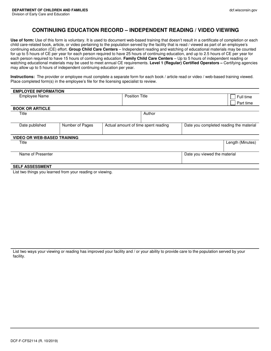 Form DCF-F-CFS2114 - Fill Out, Sign Online And Download Printable PDF ...