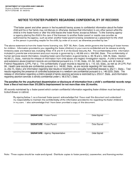 Document preview: Form DCF-F-CFS2186 Notice to Foster Parents Regarding Confidentiality of Records - Wisconsin