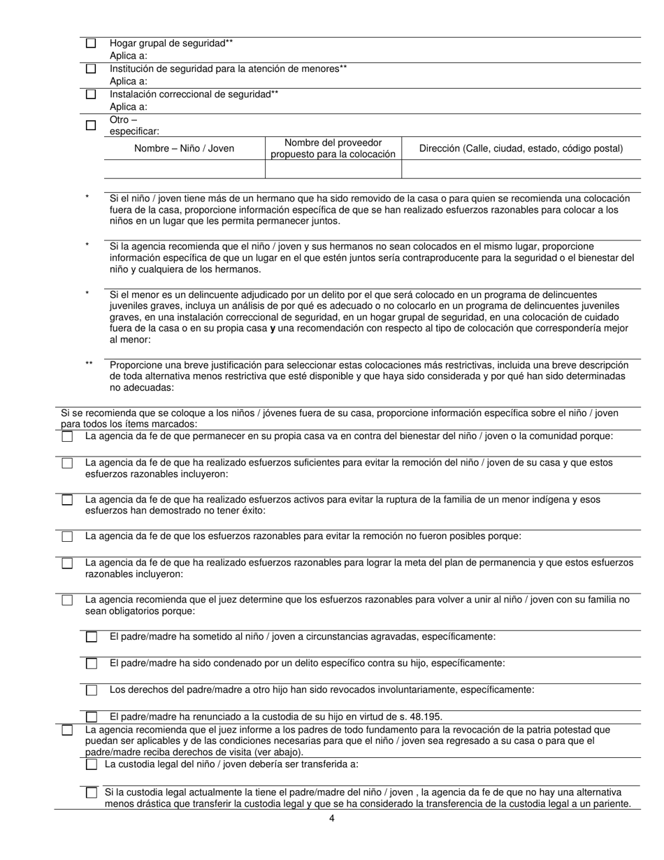 Formulario DCF-F-CFS2118-E-S Informe De Disposicion Original Al Juez - Wisconsin (Spanish), Page 4