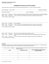 Document preview: Form DCF-F-CFS2322-E Screening for Child's Status as Indian - Wisconsin